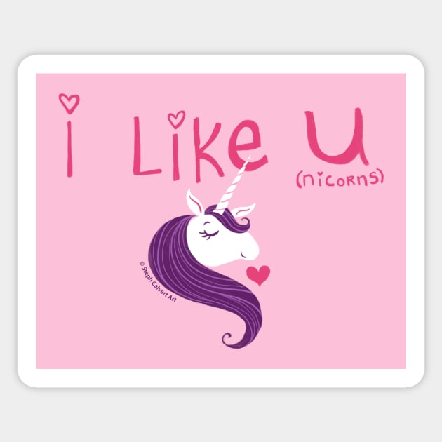 I like you Unicorn gift - Valentine’s Day unicorn lovers gift Sticker by Steph Calvert Art